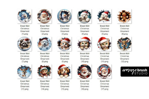 3d Christmas Ornament Sublimation Bundle Smashed Wall 17 PNG Sublimation OrangeBrushStudio 
