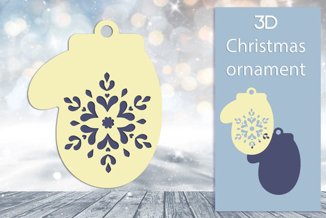 3d Christmas ornament svg, Mitten with snowflake layered papercut SVG AnastasiyaArtDesign 