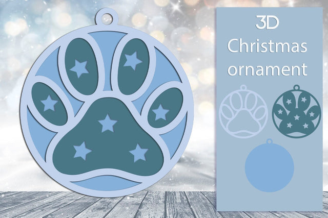 3d Christmas ornament with paw svg, Layered Christmas decor SVG AnastasiyaArtDesign 