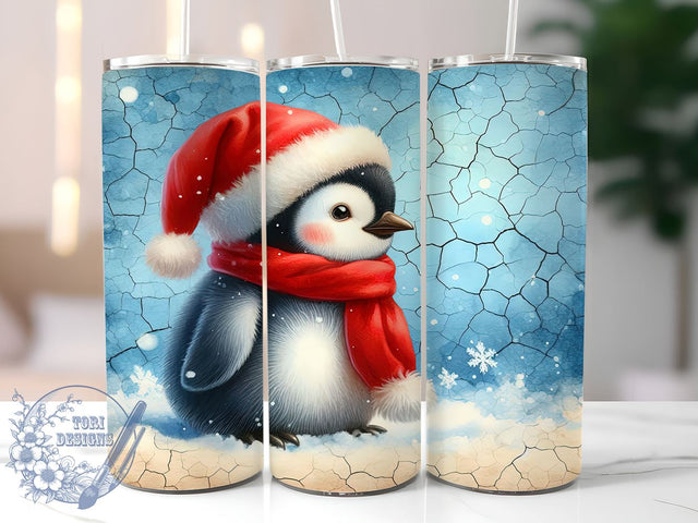 3D Christmas Penguin 20oz Skinny Tumbler, Winter Cute Animal Tumbler Png, Straight & Tapered Tumbler Wrap, Instant Digital Download Sublimation ToriDesigns 