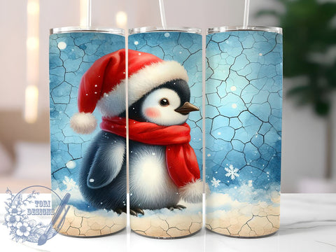 3D Christmas Penguin 20oz Skinny Tumbler, Winter Cute Animal Tumbler Png, Straight & Tapered Tumbler Wrap, Instant Digital Download Sublimation ToriDesigns 