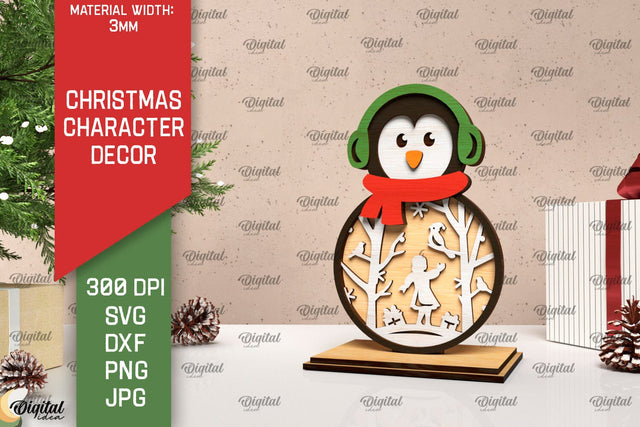 3D Christmas penguin decor Laser Cut. Xmas layered SVG SVG Evgenyia Guschina 
