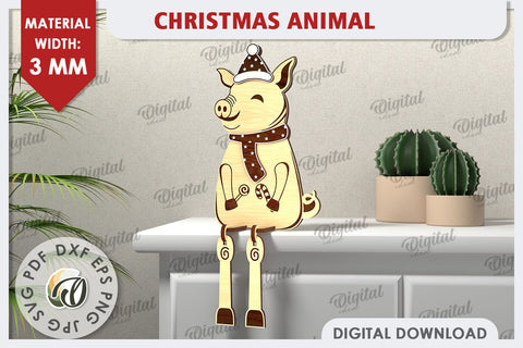 3D Christmas Pig Laser Cut Design. Christmas Decor SVG SVG Evgenyia Guschina 