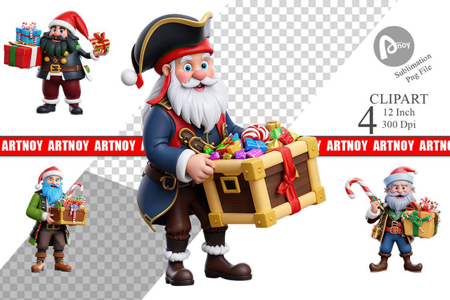 3D Christmas Pirate Clipart Sublimation artnoy 