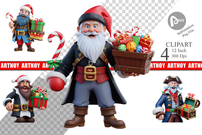 3D Christmas Pirate Clipart Sublimation artnoy 