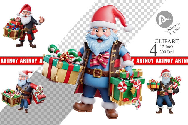 3D Christmas Pirate Clipart Sublimation artnoy 