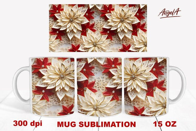 3d Christmas poinsettia flowers mug wrap Sublimation Angelina Semenova 