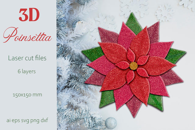 3d Christmas poinsettia svg, Laser cut layered decor 3D Paper AnastasiyaArtDesign 