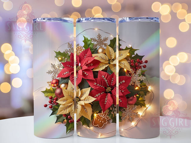3D Christmas Poinsettia Tumbler, Christmas Floral Wrap, Elegant Holiday Mug Design, Sublimation Wrap, Festive Drinkware, Winter Gift Idea, Sparkly Christmas Cup Sublimation SvggirlplusArt 