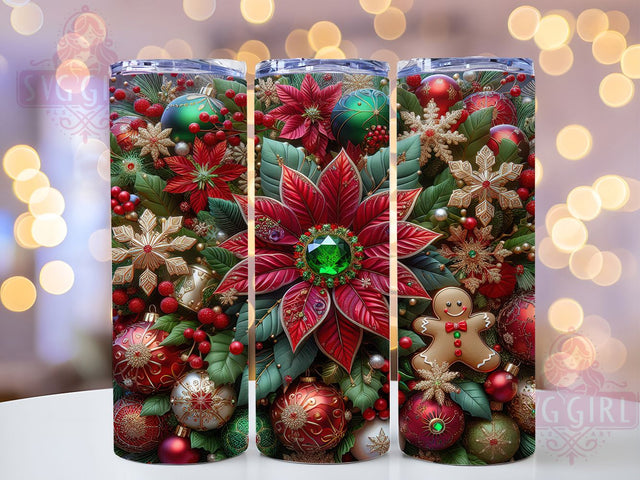 3D Christmas Poinsettia Tumbler, Christmas Floral Wrap, Elegant Holiday Mug Design, Sublimation Wrap, Festive Drinkware, Winter Gift Idea, Sparkly Christmas Cup Sublimation SvggirlplusArt 
