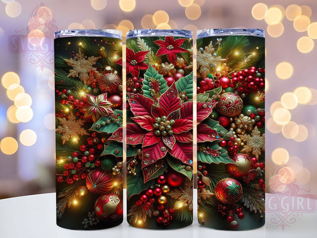3D Christmas Poinsettia Tumbler, Christmas Floral Wrap, Elegant Holiday Mug Design, Sublimation Wrap, Festive Drinkware, Winter Gift Idea, Sparkly Christmas Cup Sublimation SvggirlplusArt 
