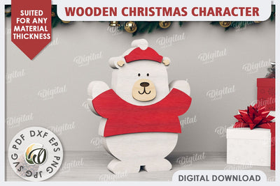 3D Christmas Polar Bear Laser Cut. Christmas Decor SVG SVG Evgenyia Guschina 