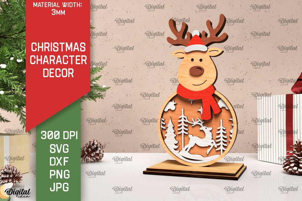 3D Christmas reindeer decor Laser Cut. Xmas layered SVG - So Fontsy