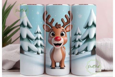 3D Christmas Reindeer Tumbler Wrap Sublimation PixelChick 