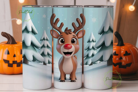 3D Christmas Reindeer Tumbler Wrap Sublimation PixelChick 