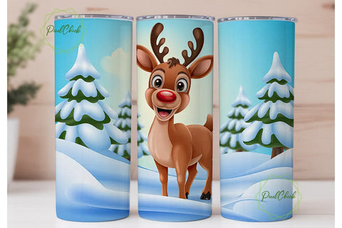 3D Christmas Reindeer Tumbler Wrap Sublimation PixelChick 