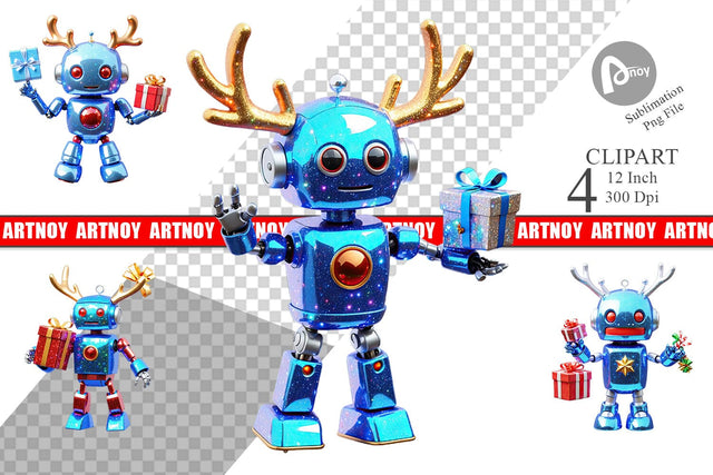 3D Christmas Robot Clipart Sublimation artnoy 
