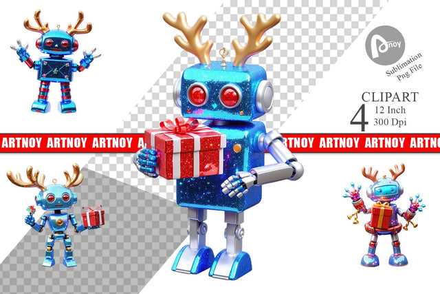 3D Christmas Robot Clipart Sublimation artnoy 