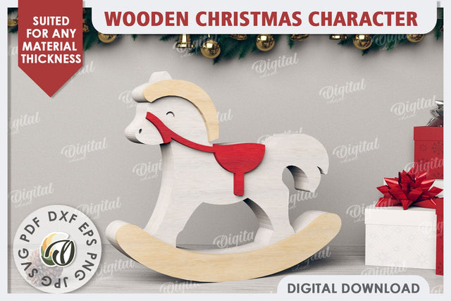 3D Christmas Rocking Horse Laser Cut. Christmas Decor SVG SVG Evgenyia Guschina 