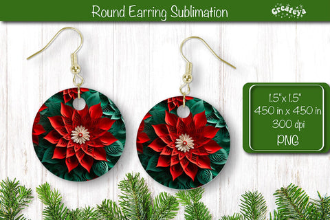 3D Christmas Round Earring Sublimation Designs Christmas 3D Flowers Sublimation Createya Design 
