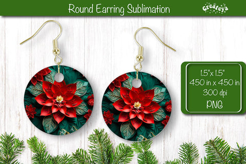 3D Christmas Round Earring Sublimation Designs Christmas 3D Flowers Sublimation Createya Design 