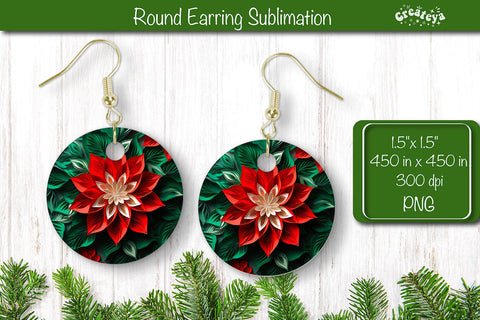 3D Christmas Round Earring Sublimation Designs Christmas 3D Flowers Sublimation Createya Design 