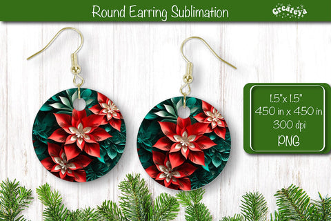 3D Christmas Round Earring Sublimation Designs Christmas 3D Flowers Sublimation Createya Design 