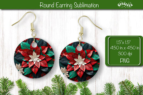 3D Christmas Round Earring Sublimation Designs Christmas 3D Flowers Sublimation Createya Design 