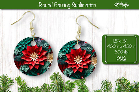 3D Christmas Round Earring Sublimation Designs Christmas 3D Flowers Sublimation Createya Design 