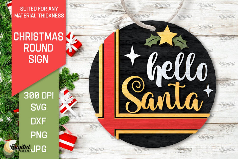 3D Christmas Round Sign Laser Cut. Hello Santa SVG SVG Evgenyia Guschina 