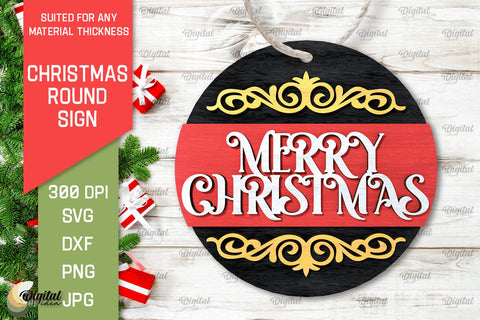 3D Christmas Round Sign Laser Cut. Merry Christmas SVG SVG Evgenyia Guschina 