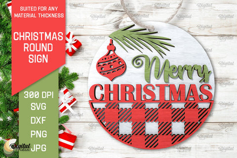 3D Christmas Round Sign Laser Cut. Merry Christmas SVG SVG Evgenyia Guschina 