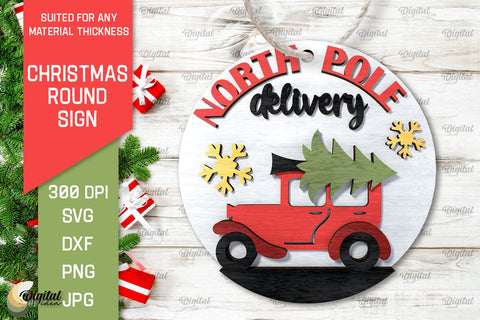 3D Christmas Round Sign Laser Cut. North pole delivery SVG SVG Evgenyia Guschina 