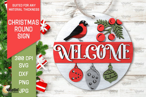 3D Christmas Round Sign Laser Cut SVG Evgenyia Guschina 