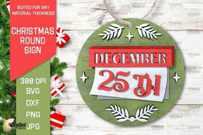 3D Christmas Round Sign Laser Cut SVG Evgenyia Guschina 