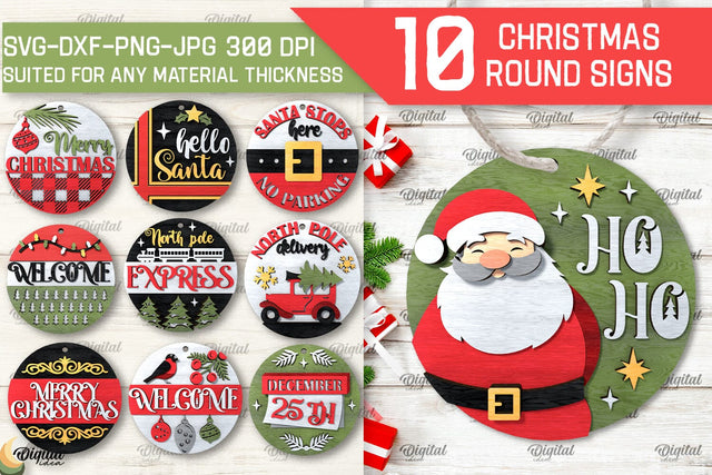 3D Christmas Round Signs Laser Cut Bundle SVG Evgenyia Guschina 