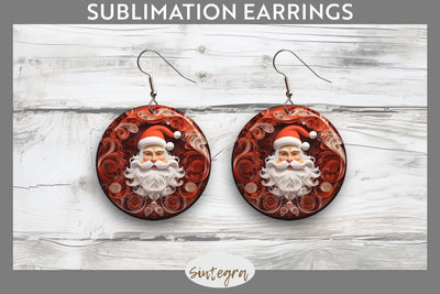 3D Christmas Santa Claus Round Earrings Sublimation Sublimation Sintegra 