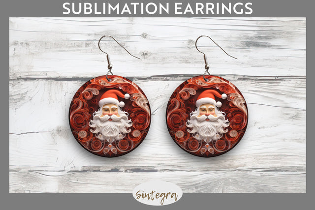 3D Christmas Santa Claus Round Earrings Sublimation Sublimation Sintegra 