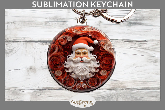 3D Christmas Santa Claus Round Keychain Sublimation Sublimation Sintegra 