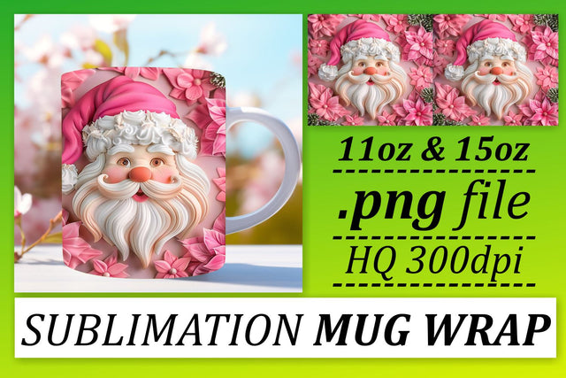 3D Christmas Santa Claus Wrap 11oz 15oz Mug Design Sublimation afrosvg 