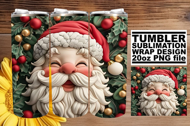 3D Christmas Santa Claus Wrap | 20oz Tumbler Design Sublimation afrosvg 