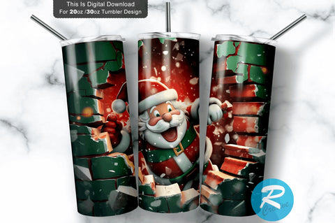 3D Christmas Santa Cracked Hole 20 Oz Png Tumbler Design Sublimation Regulrcrative 