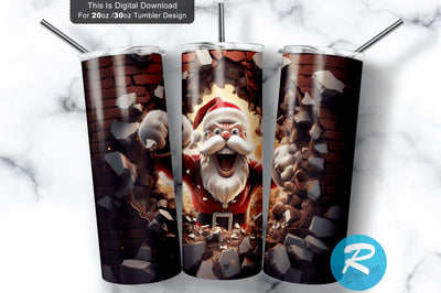 3D Christmas Santa Cracked Hole 20 Oz Png Tumbler Design Sublimation Regulrcrative 