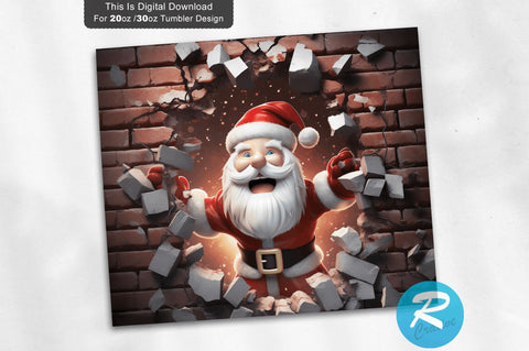3D Christmas Santa Cracked Hole 20 Oz Png Tumbler Design Sublimation Regulrcrative 