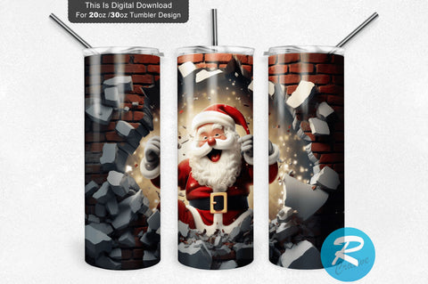 3D Christmas Santa Cracked Hole 20 Oz Png Tumbler Design Sublimation Regulrcrative 