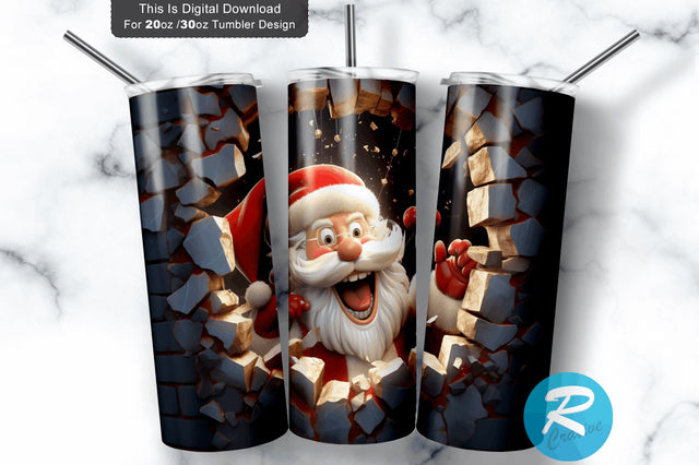 3D Christmas Santa Cracked Hole 20 Oz Png Tumbler Design Sublimation Regulrcrative 