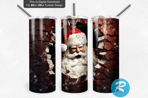3D Christmas Santa Cracked Hole 20 Oz Png Tumbler Design Sublimation Regulrcrative 