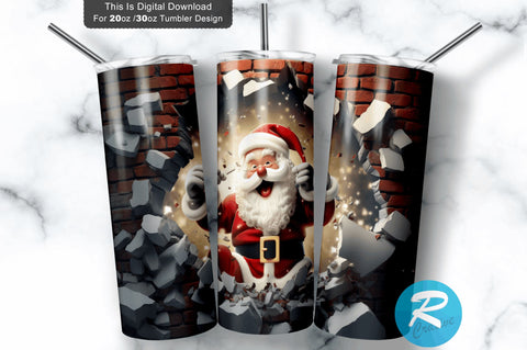 3D Christmas Santa Cracked Hole 20 Oz Png Tumbler Design Sublimation Regulrcrative 