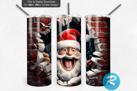 3D Christmas Santa Cracked Hole 20 Oz Png Tumbler Design Sublimation Regulrcrative 