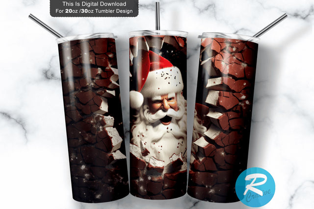 3D Christmas Santa Cracked Hole 20 Oz Png Tumbler Design Sublimation Regulrcrative 